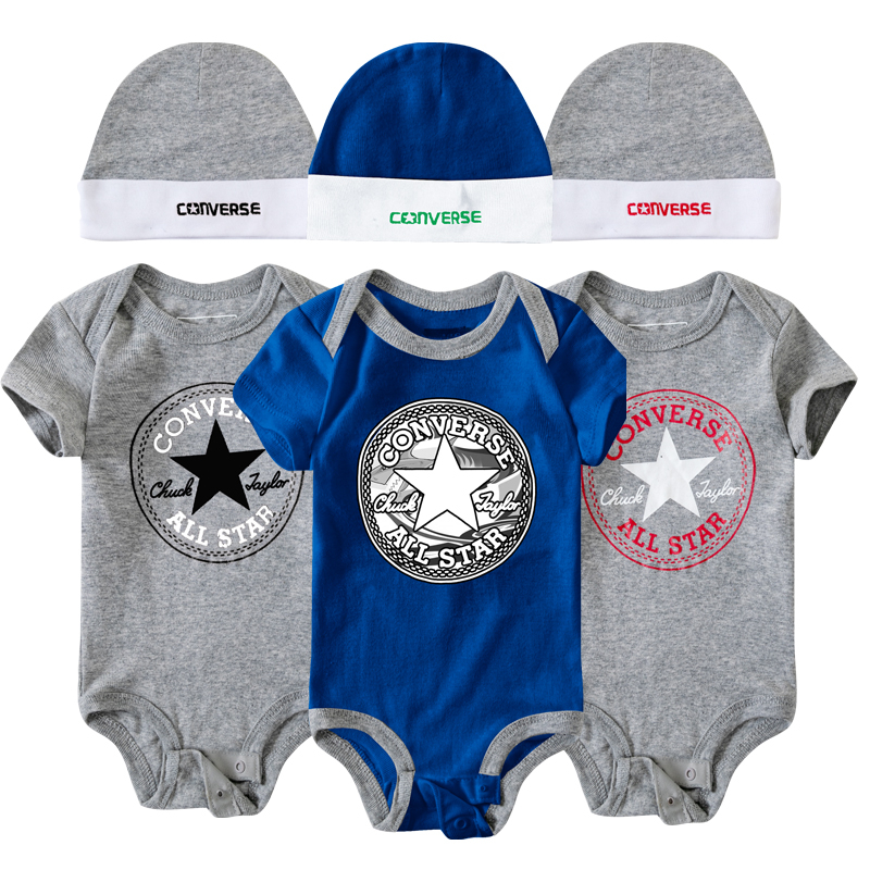 Bộ Áo Liền Quần Converse Tay Ngắn Vải Cotton Màu Trơn Dễ Thương Cho Bé Sơ Sinh