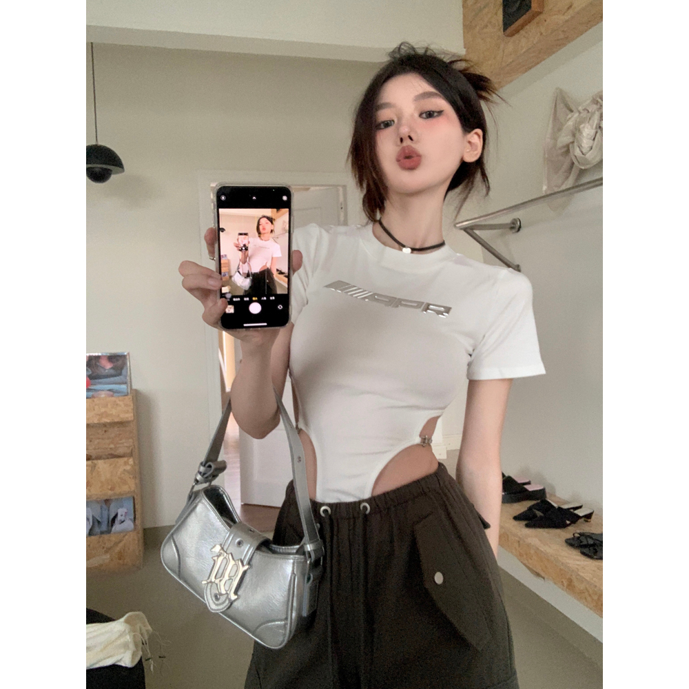 Áo Thun Tay Ngắn Thiết Kế Kim Loại Mỏng Quyến Rũ Thời Trang