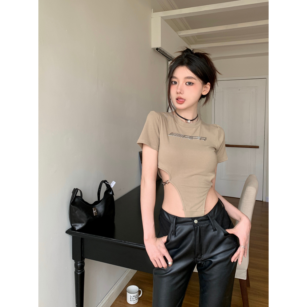 Áo Thun Tay Ngắn Thiết Kế Kim Loại Mỏng Quyến Rũ Thời Trang