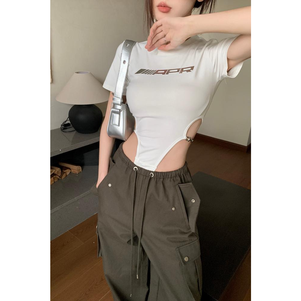 Áo Thun Tay Ngắn Thiết Kế Kim Loại Mỏng Quyến Rũ Thời Trang