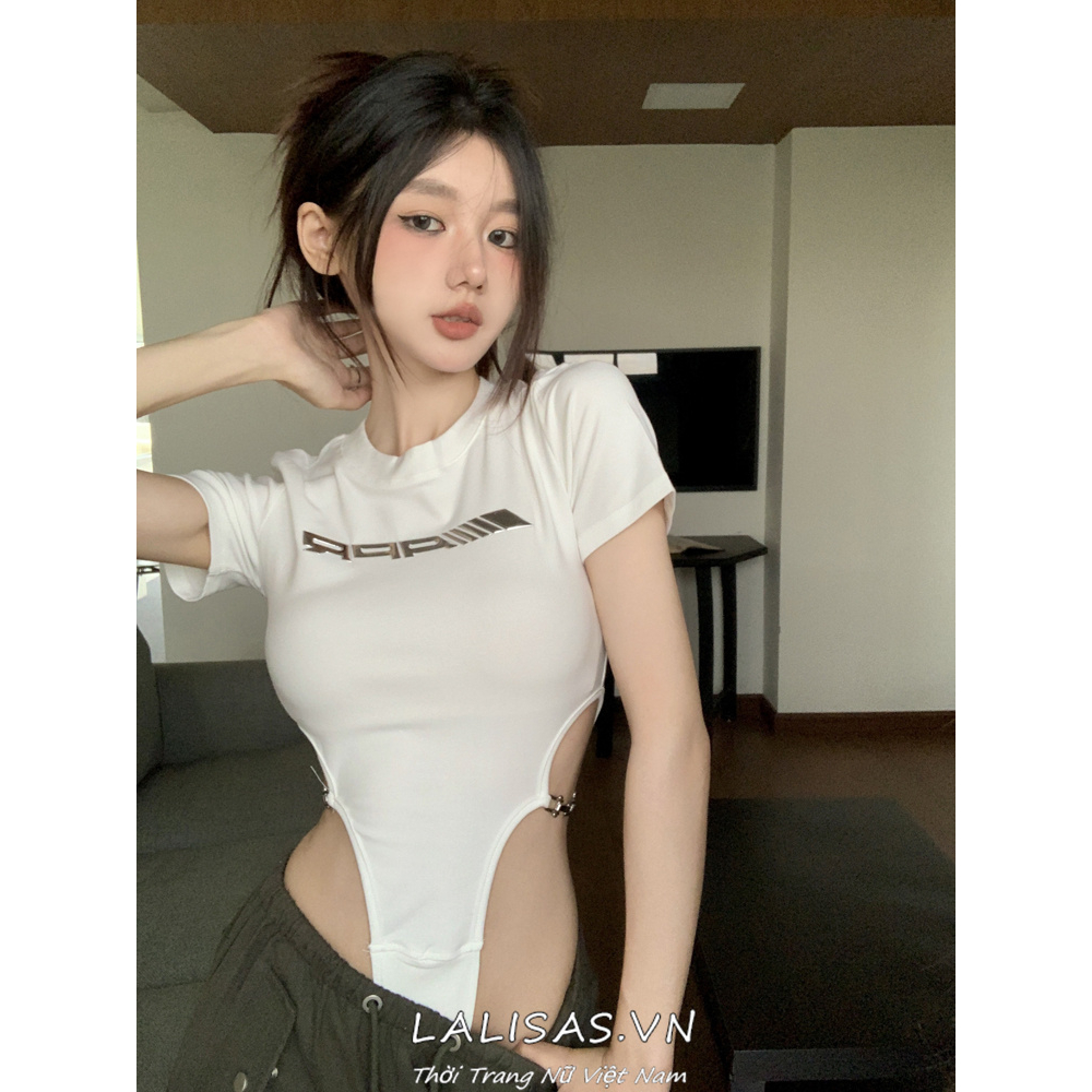 Áo Thun Tay Ngắn Thiết Kế Kim Loại Mỏng Quyến Rũ Thời Trang