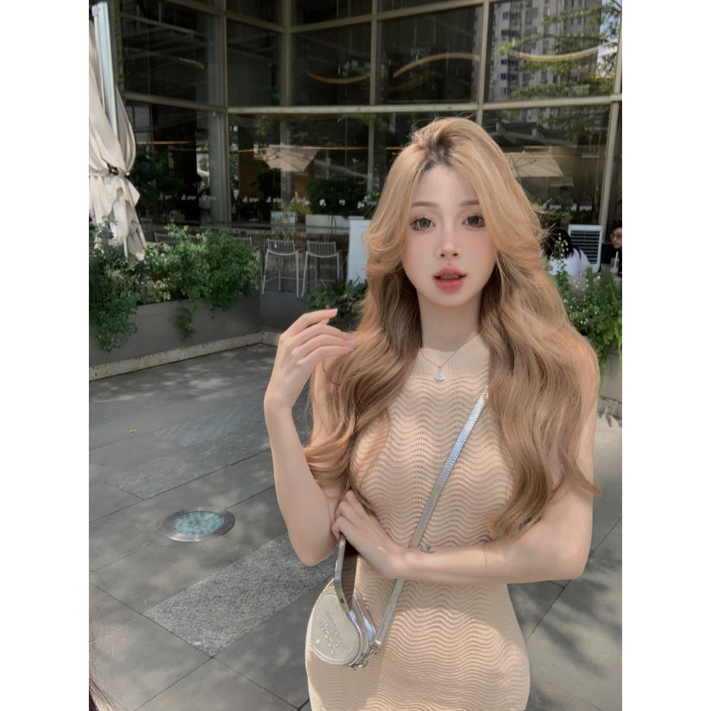 【COLORBLLIND】Đầm Dệt Kim Sát Nách Cổ Yếm Màu Trắng Thời Trang Trẻ Trung