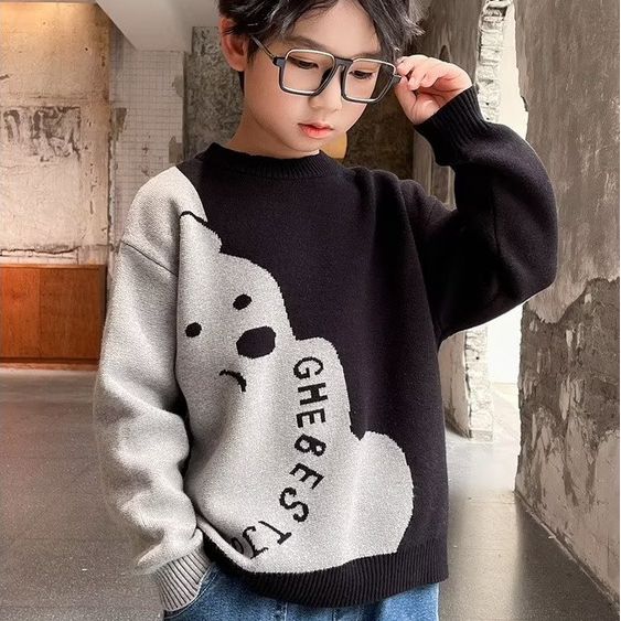 Áo Sweater Dệt Kim Phong Cách Mới Cho Bé Trai 5-13 Tuổi