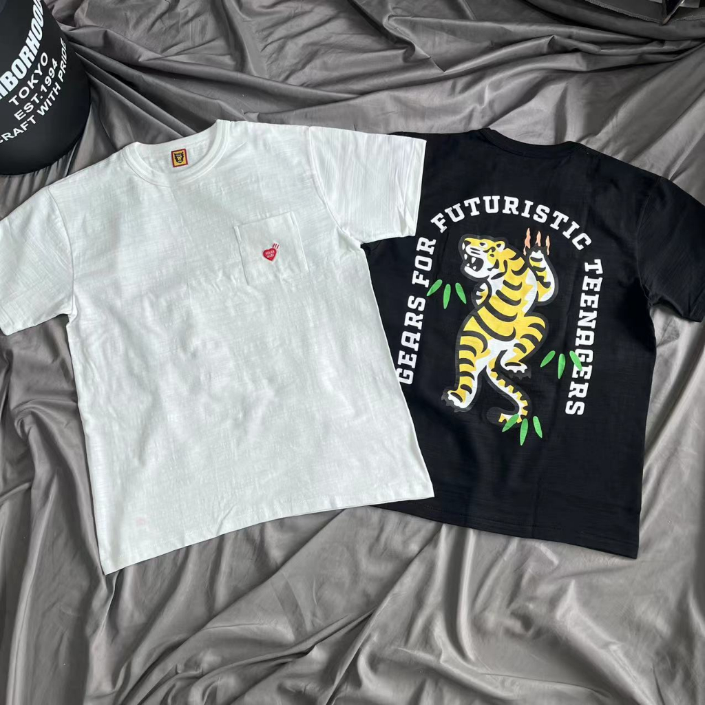 Human MADE New Style Áo Thun Cotton Liền Mạch Tay Ngắn Dáng Đứng Cào Hổ Cào Trái Tim Hổ Phong Cách Mới Cho Cặp Đôi