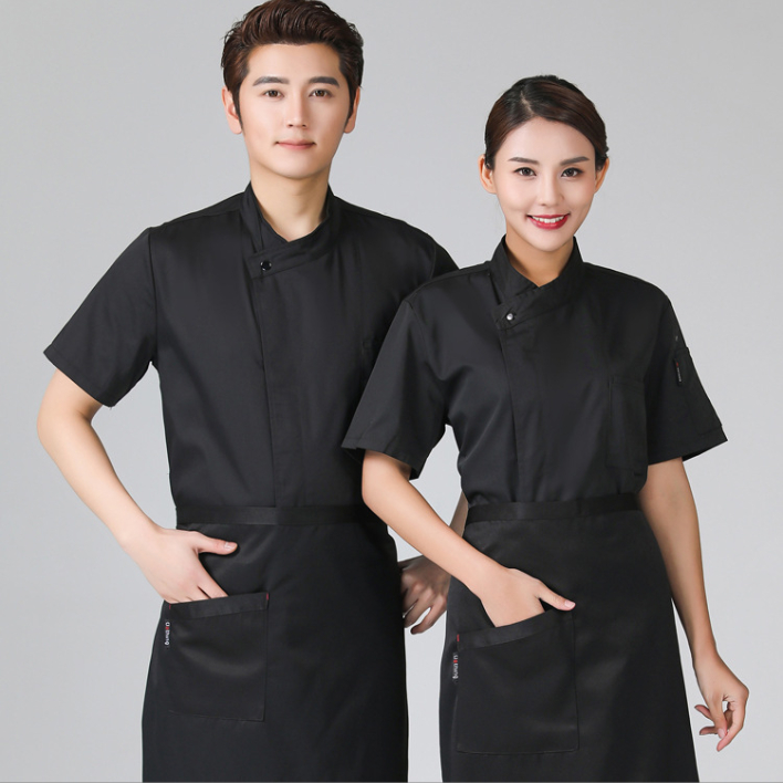 Đồng Phục Đầu Bếp baju baju baju baju baju perempuan Ngắn Tay Thoáng Khí Màu Đen / Trắng