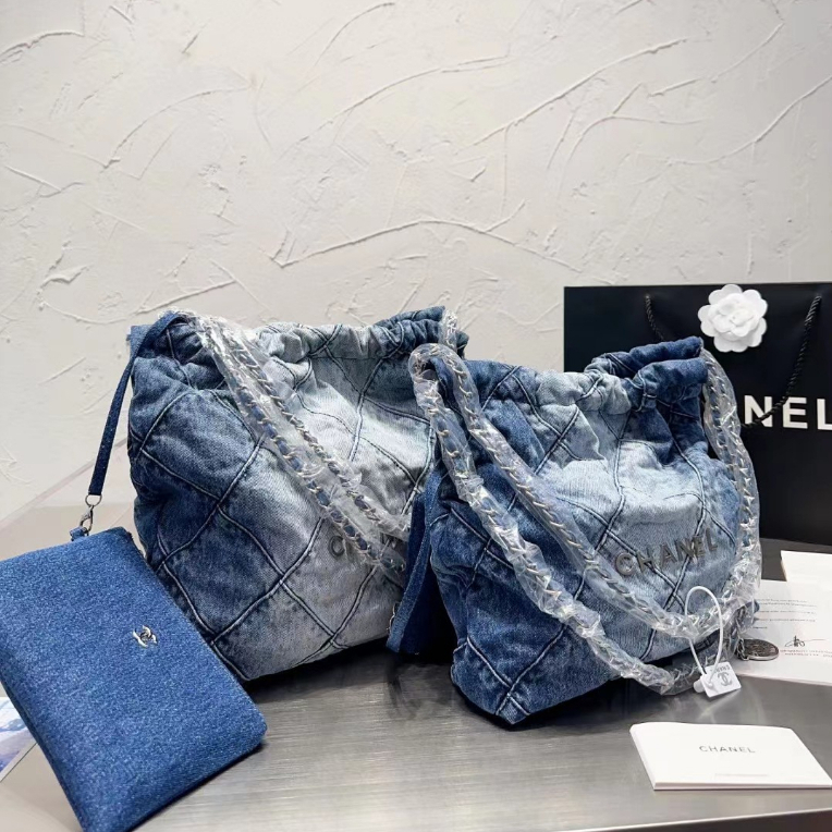 Set 22 Túi Đựng Rác Denim Sức Chứa Lớn Có Thể Giặt Được Có Dây Rút Phong Cách Retro Mới Cho Nữ777777-0615