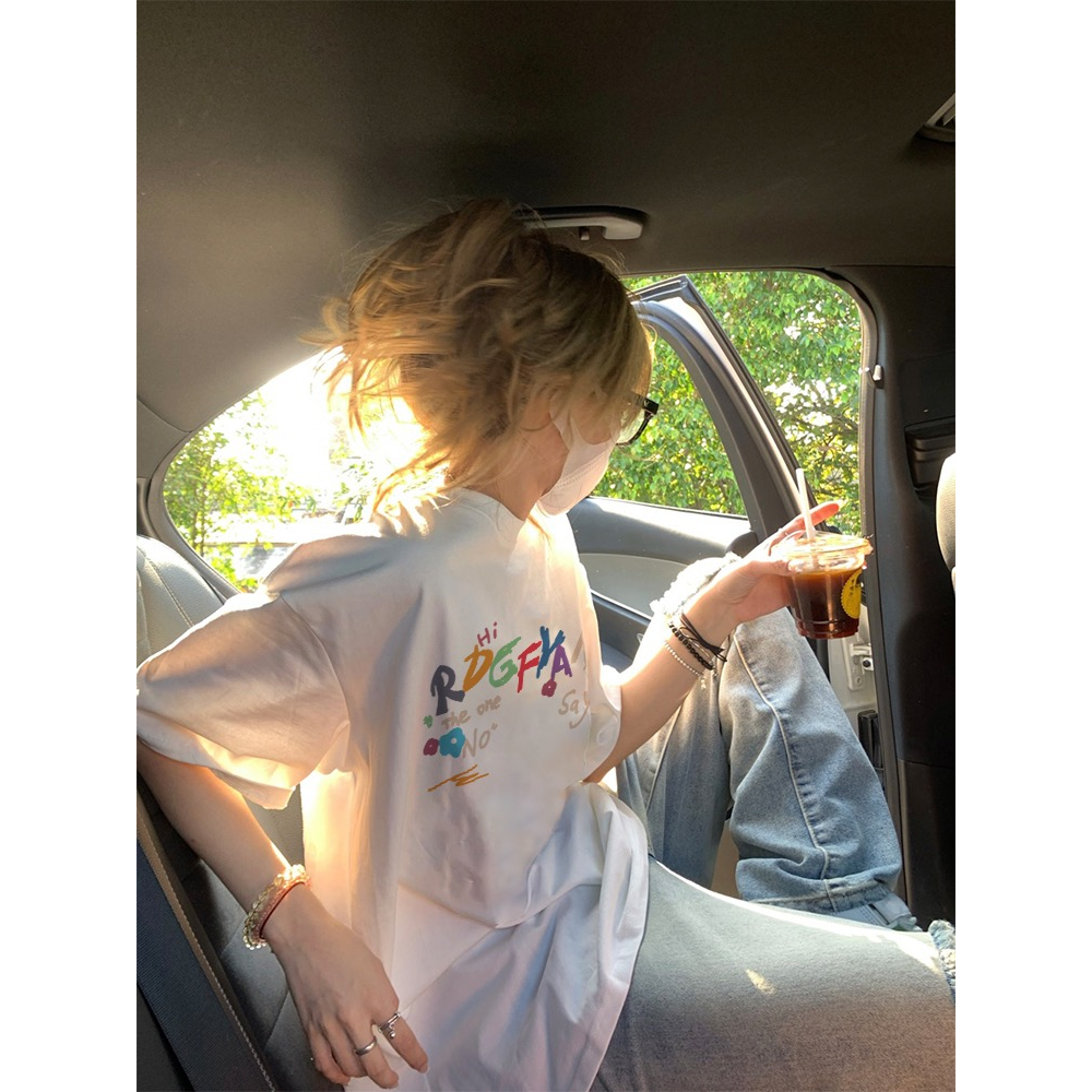 Áo thun RDGF cotton tay ngắn cổ tròn phong cách Hàn Quốc thời trang xuân hè 2023 dành cho nữ oversize