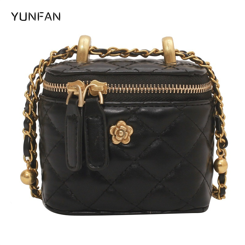 Yufan Túi Xách Đeo Vai Đựng Mỹ Phẩm Cầm Tay Họa Tiết Lưới Hình Thoi Retro Cho Nữ