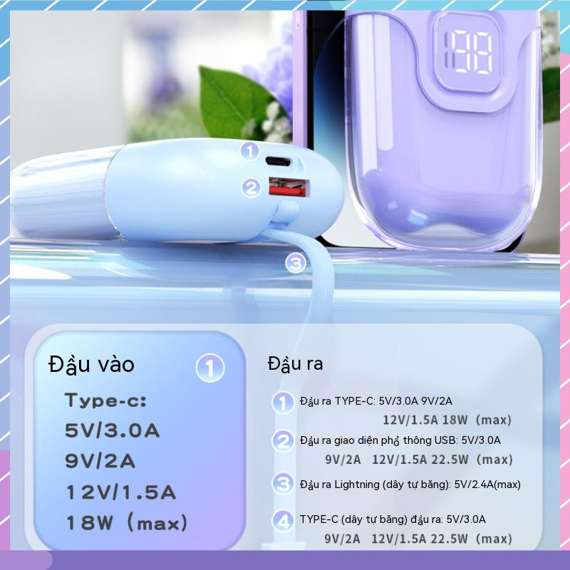 Pin Sạc Dự Phòng 22.5W Có Dây Cáp Tích Hợp Sạc Dự Phòng 10000mAh Cho Samsung / Xiaomi / oppo / vivo