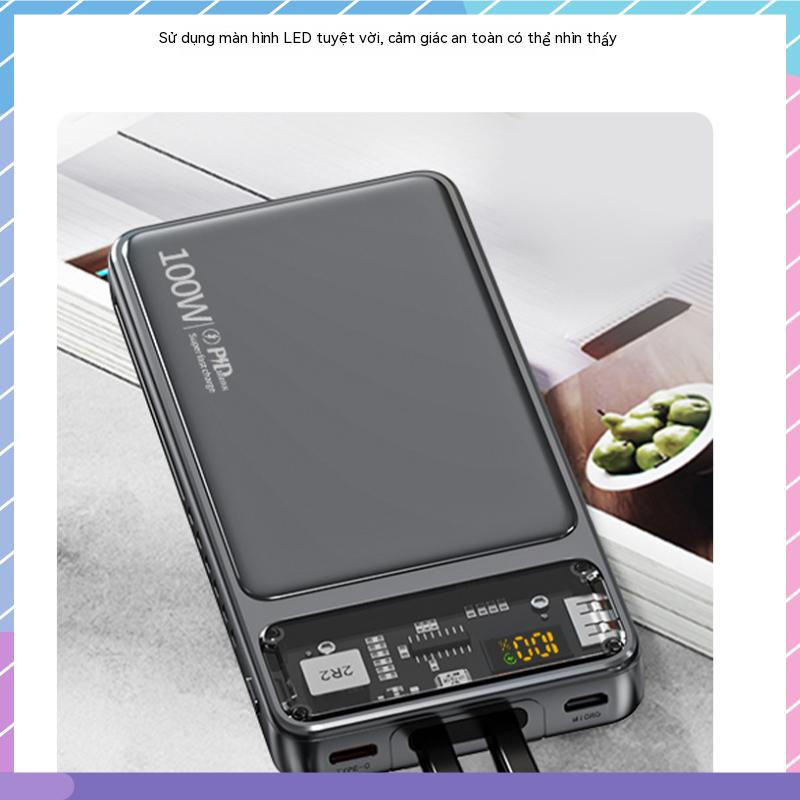 Sạc Dự Phòng 2 Dây 100W 10000mAh Đa Năng Cho Samsung / Xiaomi / oppo / vivo