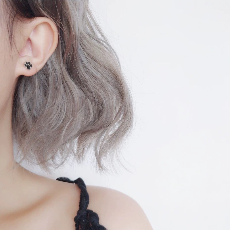 Khuyên Tai Bạc Hình Dấu Chân Mèo Dễ Thương