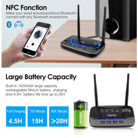 Bộ Thu Phát Âm Thanh NFC 80m Bluetooth 5.0 aptX LL HD SPDIF AUX 3.5mm Cho TV PC 2