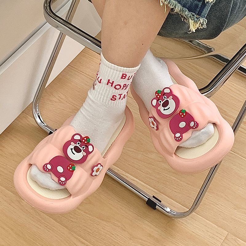 Dép Sandal Đế Dày Mềm Mại Thoải Mái Họa Tiết Dâu Tây / Gấu Hoạt Hình Phong Cách Hàn Quốc Cho Nữ