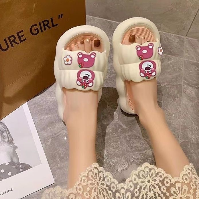 Dép Sandal Đế Dày Mềm Mại Thoải Mái Họa Tiết Dâu Tây / Gấu Hoạt Hình Phong Cách Hàn Quốc Cho Nữ