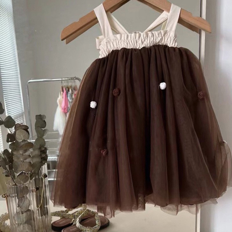 Đầm Công Chúa Hai Dây Hở Lưng Thắt Nơ Phong Cách Hàn Quốc Ngọt Ngào Thời Trang Mùa Hè Cho Bé Gái