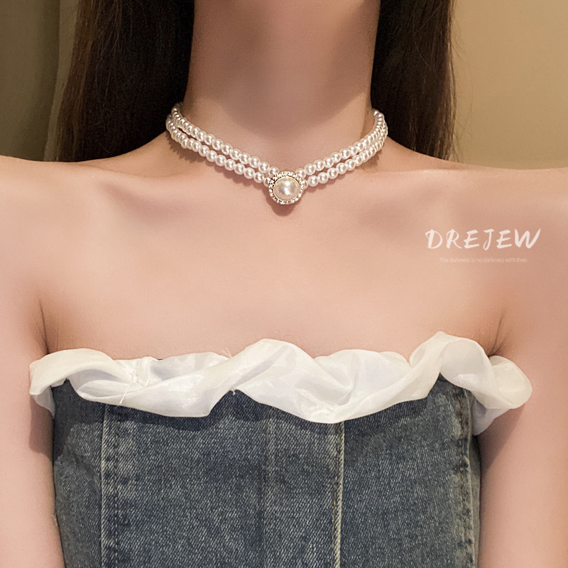 DREJEW Vòng cổ Hai Lớp Đính Hạt Ngọc Trai Phong Cách Baroque Cổ Điển Kiểu Mới