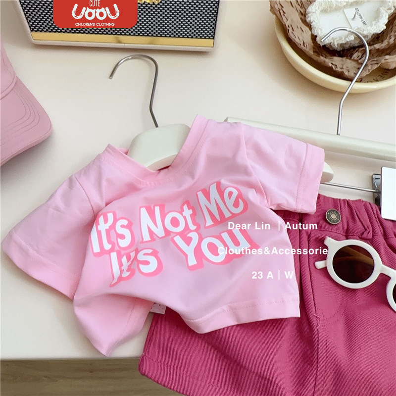 Sun baby Set Áo Thun Tay Ngắn Phối Chân váy jean Thời Trang Hè Xinh Xắn Cho Bé Gái