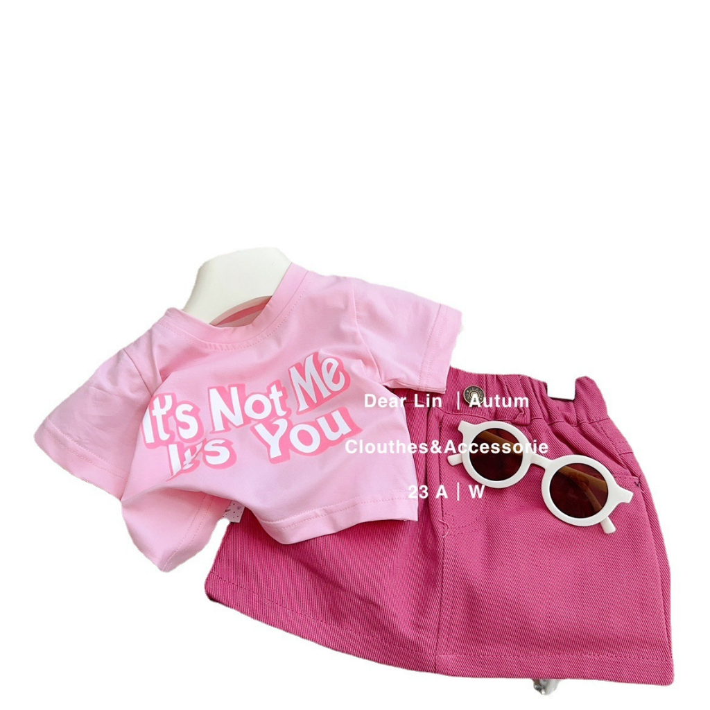 Sun baby Set Áo Thun Tay Ngắn Phối Chân váy jean Thời Trang Hè Xinh Xắn Cho Bé Gái