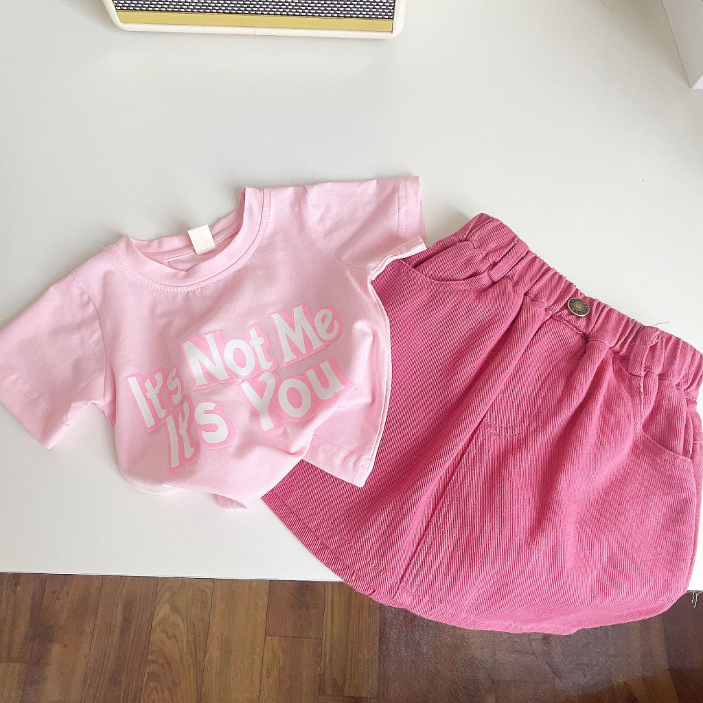 Sun baby Set Áo Thun Tay Ngắn Phối Chân váy jean Thời Trang Hè Xinh Xắn Cho Bé Gái