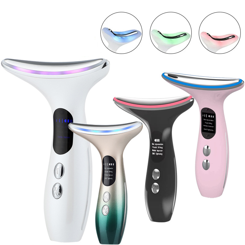 Máy Massage Nâng Cơ Mặt 3 Màu Đèn LED Photon Giúp Da Săn Chắc Giảm Nếp Nhăn