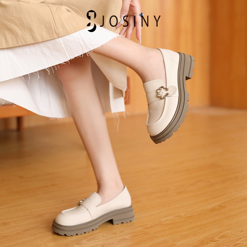 JOSINY Giày Lười Da Thật Đế Bệt 4cm Kiểu Retro Anh Thời Trang 2023 Cho Nữ