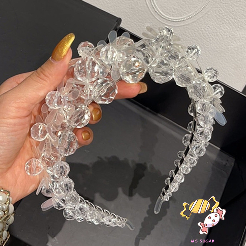 YADORNOS Băng Đô Cài Tóc Đính Hạt Thủy Tinh Màu Sắc Đơn Giản Cho Cô Dâu