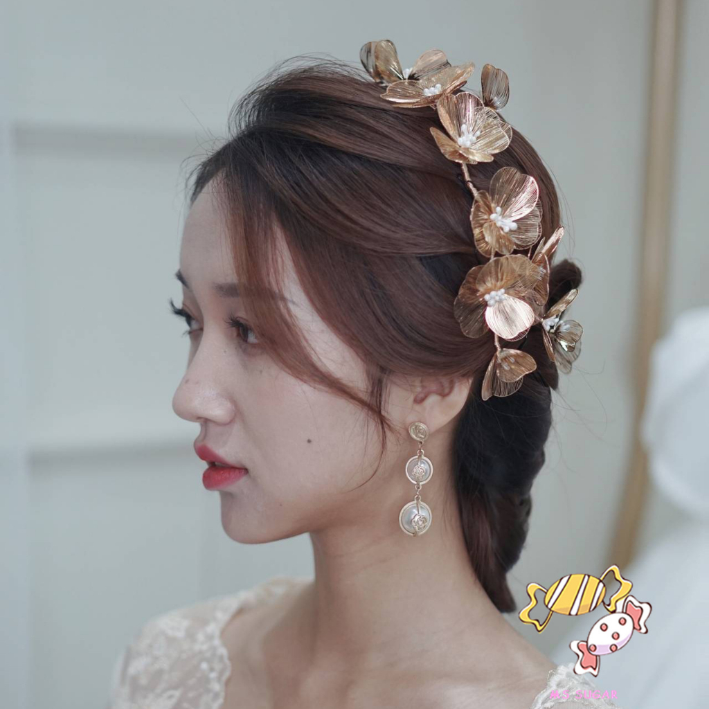 YADORNOS Băng Đô Cài Tóc Đính Hoa Mạ Vàng Nhẹ Nhàng Thanh Lịch Cho Nữ