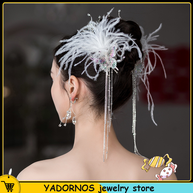 YADORNOS Kẹp Tóc Hình Lông Vũ Đính Pha Lê Handmade Thời Trang Cho Cô Dâu