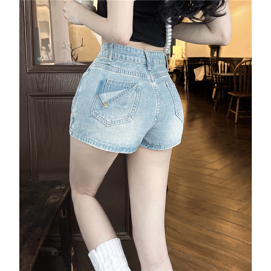 QADCOL áo tay phồng tiểu thư Chân váy jean Chữ A Lưng Cao Phong Cách retro Thời Trang Mùa Hè Hàng Mới Dành Cho Bạn Nữ