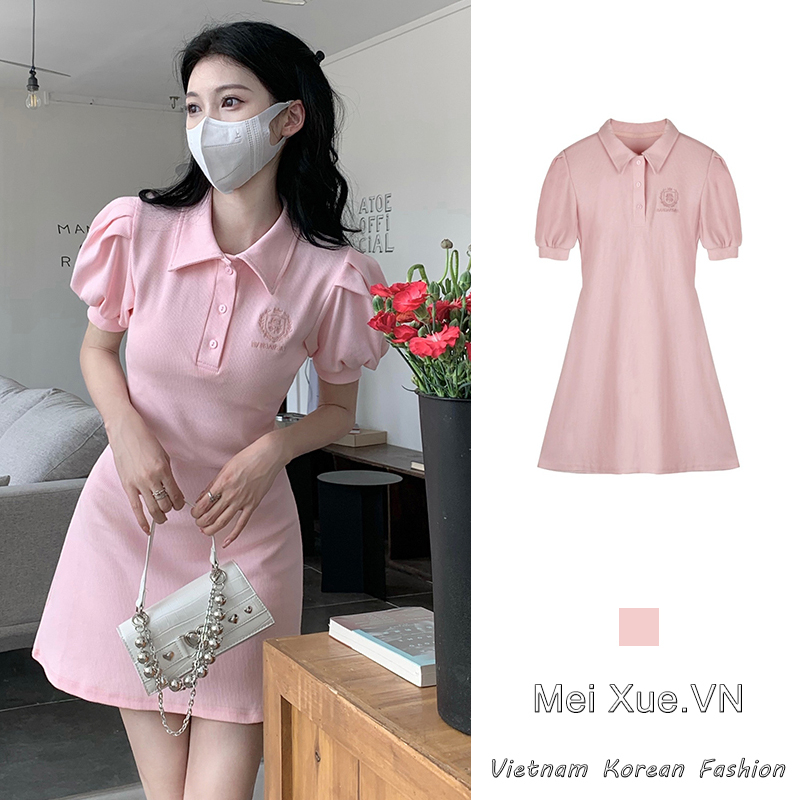 LANJIEXI Đầm Công Chúa Cổ polo Tay Phồng Ôm Eo Kiểu Pháp Xinh Xắn Cho Nam