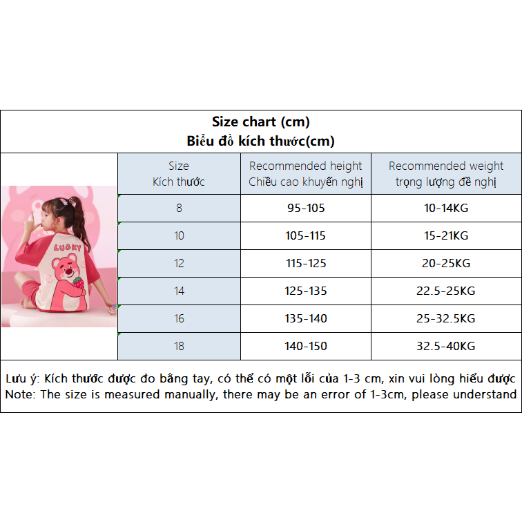 🍓Gấu dâu Bộ đồ ngủ trẻ em mùa hè ngắn tay hoạt hình mặc nhà bộ pijama hai mảnh bé gái🎀