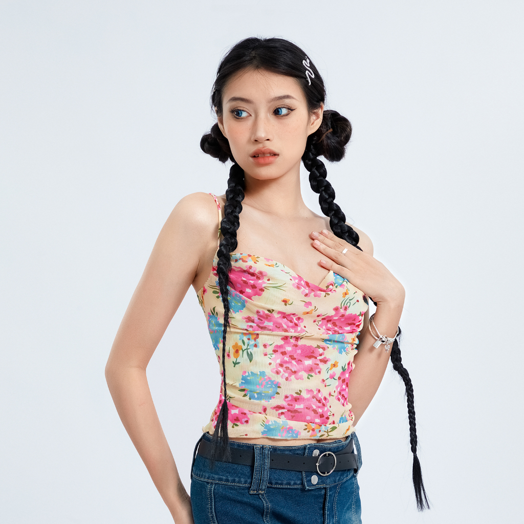 [] - Áo Hai Dây Hở Lưng Ôm Dáng Họa Tiết Hoa Mùa Hè Cho Nữ Đi Tiệc Câu Lạc Bộ