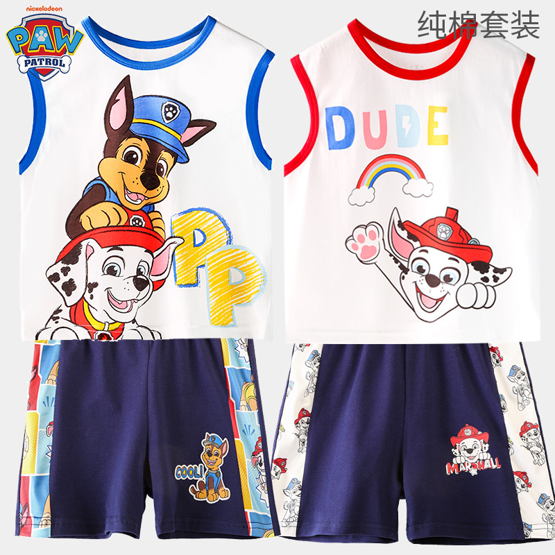Set áo thun tay ngắn in họa tiết Paw Patrol phối quần short thời trang cho bé trai,Đồ Bộ PAW PATROL Bé Trai Bé Gái Tay Ngắn Vải Thun Lạnh Đội Chó Cứu Hộ Trẻ Em 8-35kg 0 1 2 3 4 5 6 7Tuổi