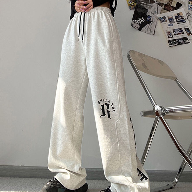 Jiashucheng Quần Dài Thể Thao Dáng Rộng In Chữ Phong Cách Hip Hop Cá Tính Cho Nữ