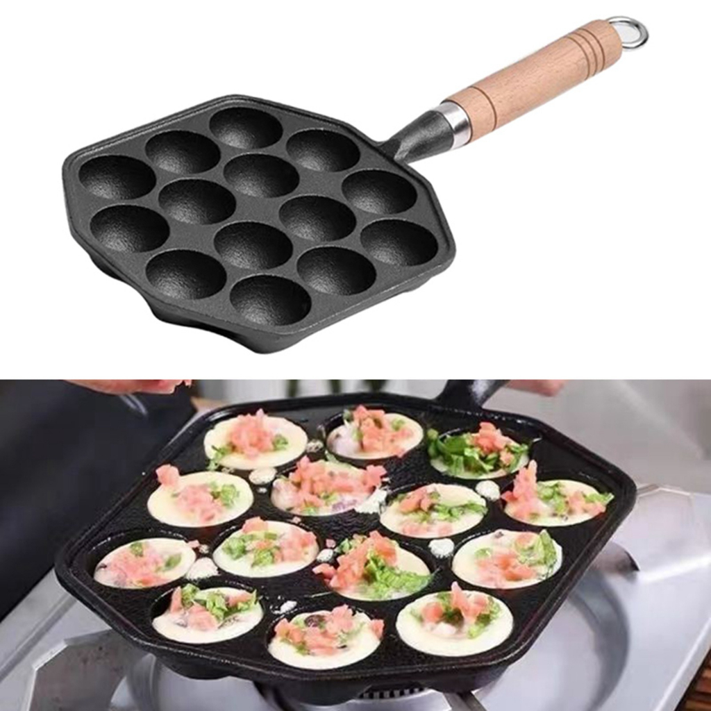 ModernHome 14 Lỗ Chảo Takoyaki Chống Dính Gang Bạch Tuộc Thịt Viên Làm Khuôn Có Tay Cầm Thể Tháo Rời Cho Gia Đình Bánh Nướng