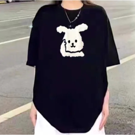 Jiashucheng Áo Thun Tay Ngắn Dáng Rộng In Hình Thỏ Phong Cách Đường Phố Cho Nữ