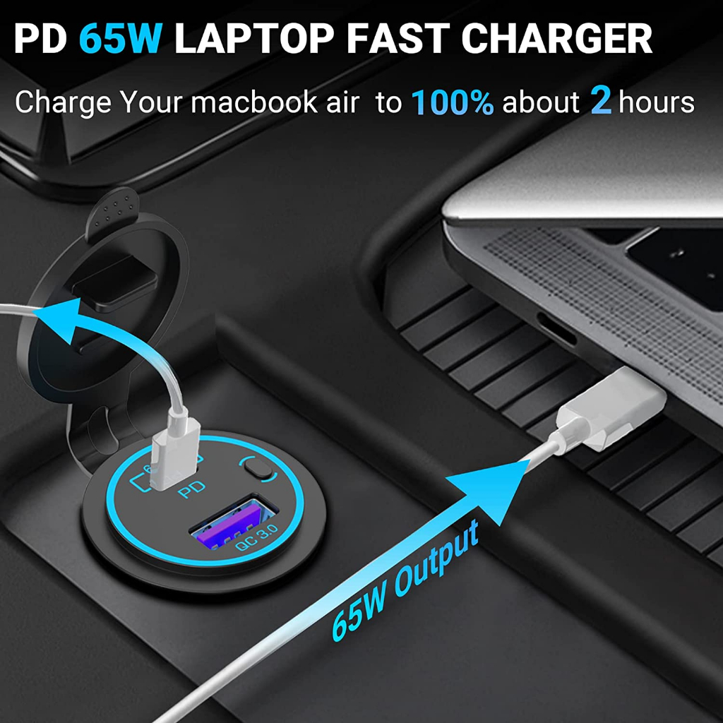 Ổ Cắm Sạc USB 83W 12V 65W PD USB-C 18W QC3.0 Chống Thấm Nước Cho Xe Hơi / Tàu Thuyền / Xe Máy / Tàu Thuyền DIY