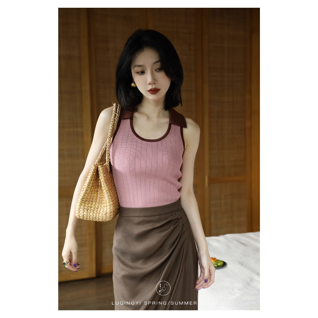 Áo Hai Dây Cổ polo Dáng Ôm Phong Cách Retro Dành Cho Nữ