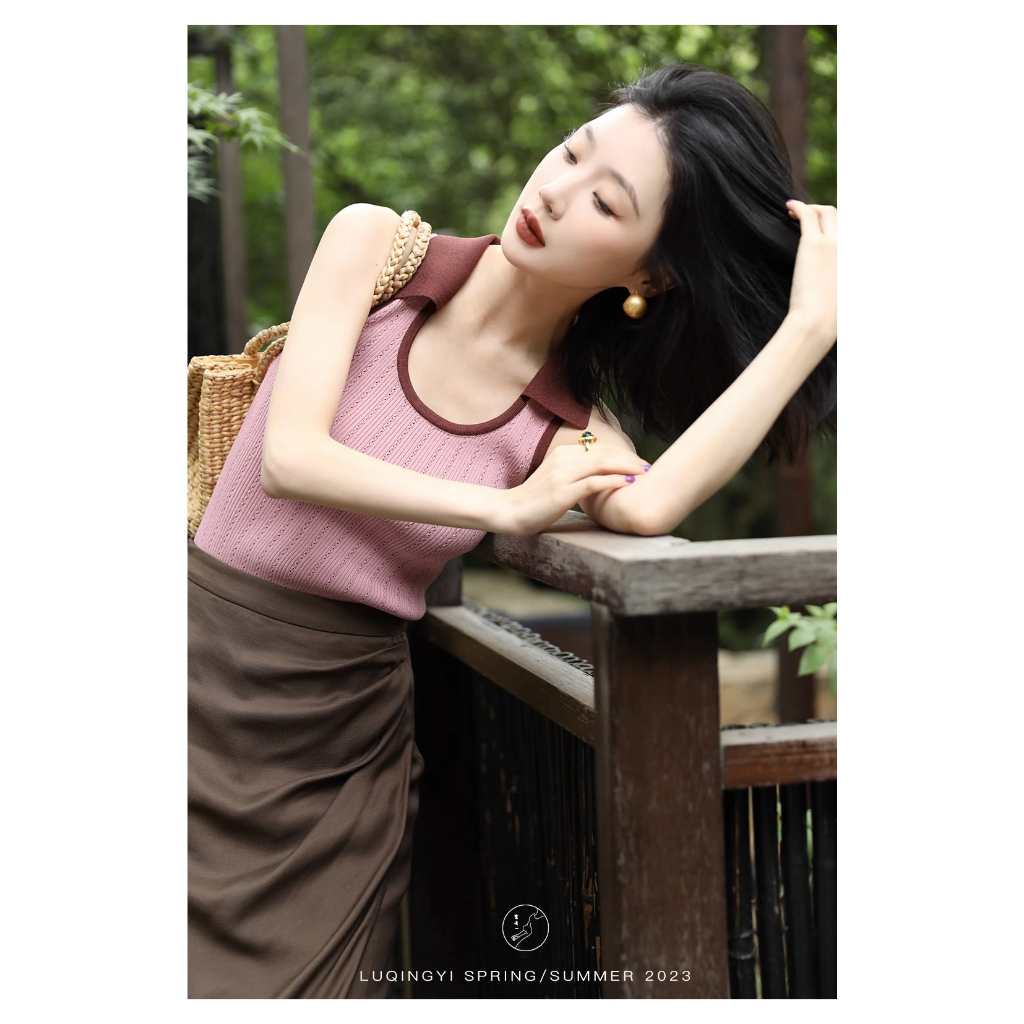 Áo Hai Dây Cổ polo Dáng Ôm Phong Cách Retro Dành Cho Nữ