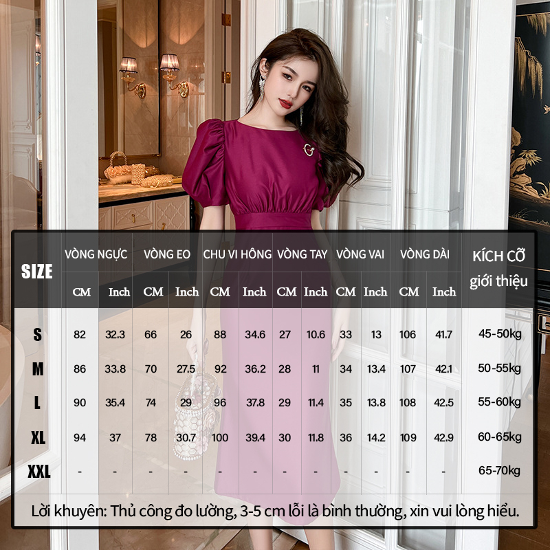 ZYHT  Đầm Tím Ôm Eo Tay Phồng Thời Trang Mùa Hè Kiểu Mới Cho Nữ 50159