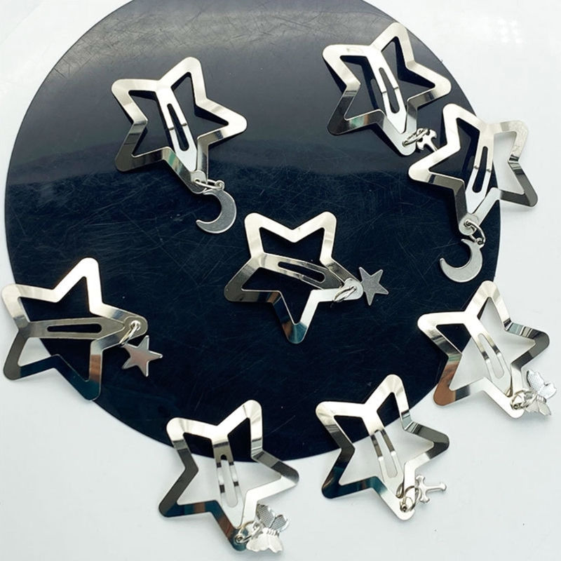 Kẹp Tóc Hình Ngôi Sao Năm Cánh Màu Bạc /DIY Y2k Thời Trang 2023 Cho Nữ