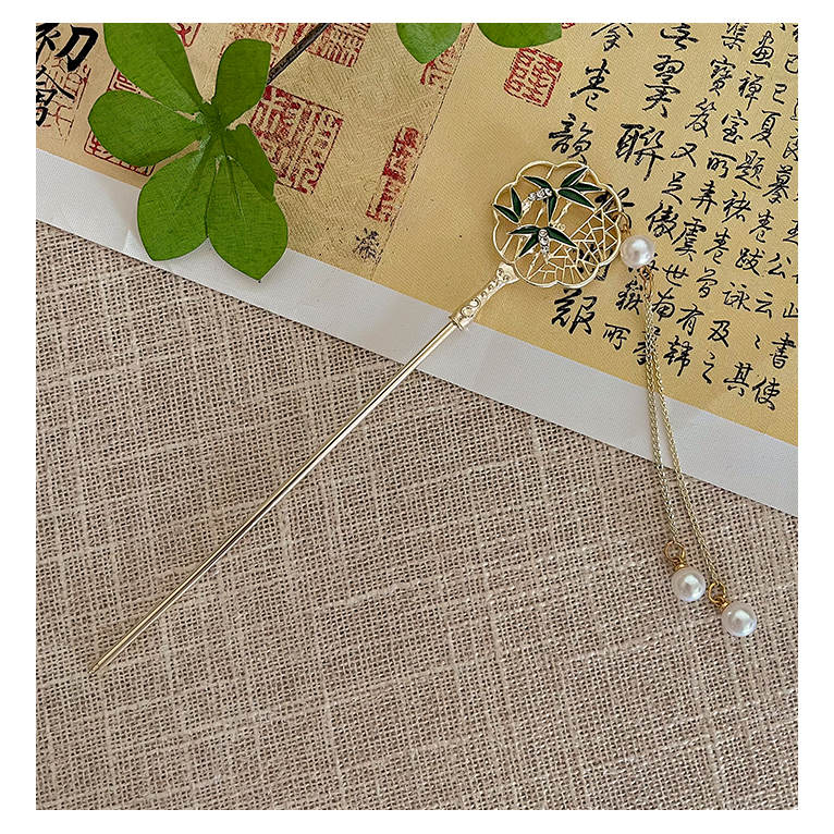 Trâm Cài Tóc Hình Lá Tre Phối Tua Rua Phong Cách Trung Hoa Cổ Điển Cho Nữ