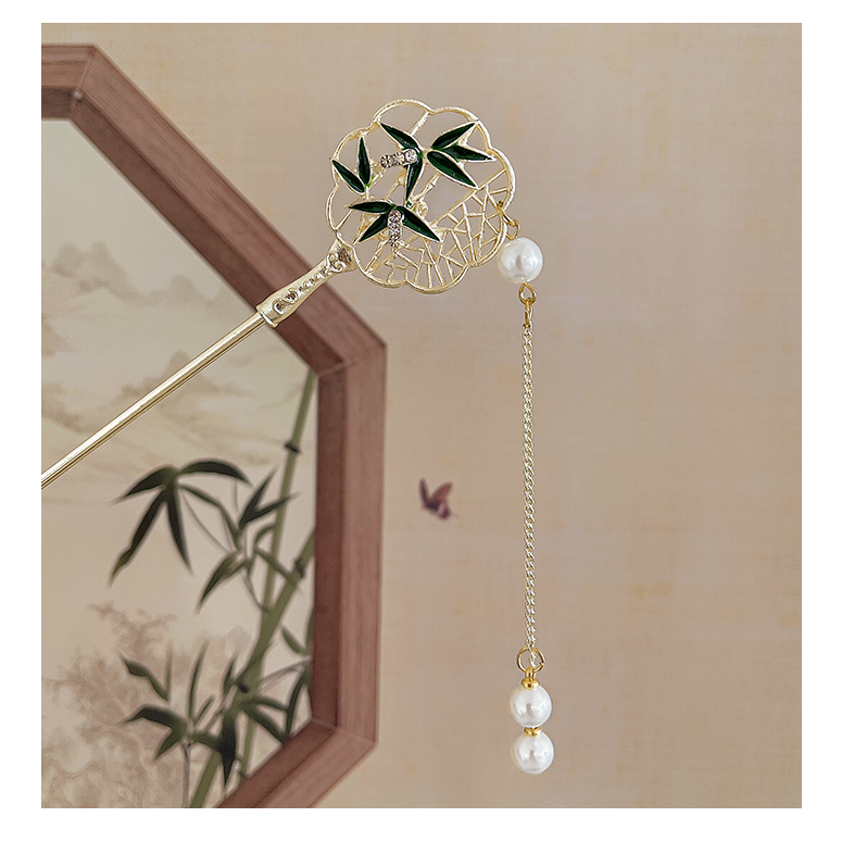 Trâm Cài Tóc Hình Lá Tre Phối Tua Rua Phong Cách Trung Hoa Cổ Điển Cho Nữ