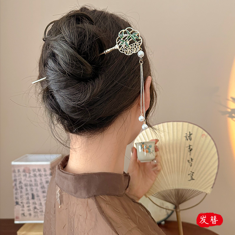 Trâm Cài Tóc Hình Lá Tre Phối Tua Rua Phong Cách Trung Hoa Cổ Điển Cho Nữ