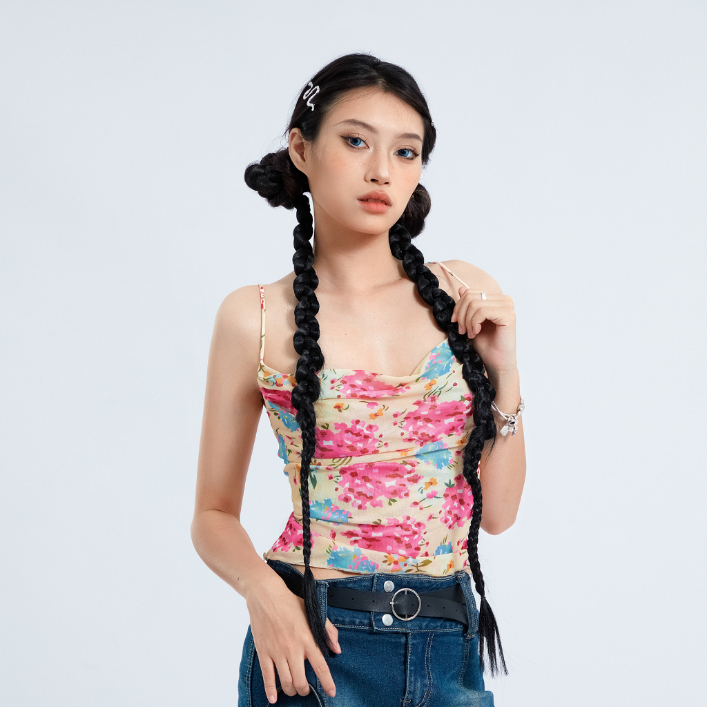 [] - Áo Hai Dây Hở Lưng Ôm Dáng Họa Tiết Hoa Mùa Hè Cho Nữ Đi Tiệc Câu Lạc Bộ