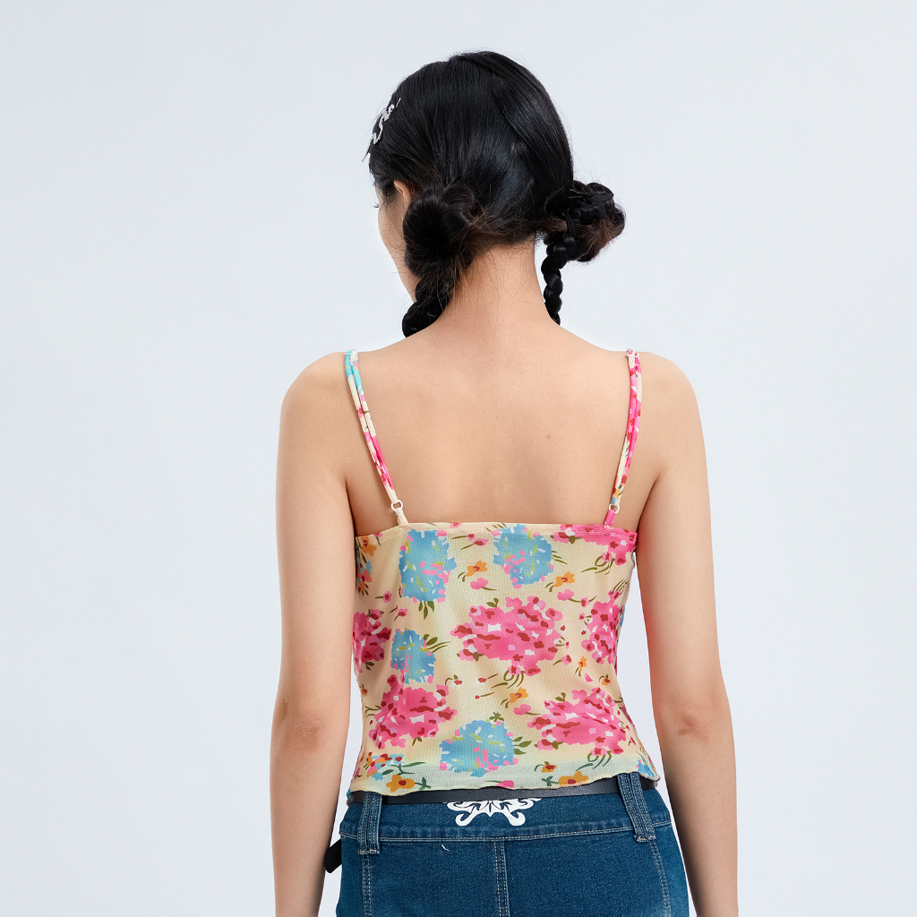 [] - Áo Hai Dây Hở Lưng Ôm Dáng Họa Tiết Hoa Mùa Hè Cho Nữ Đi Tiệc Câu Lạc Bộ