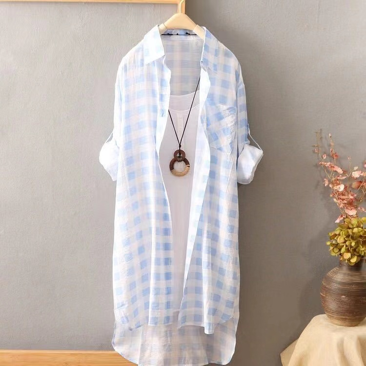 Áo Sơ Mi Caro Tay Dài Dáng Rộng Phong Cách Hàn Quốc Cho Nữ