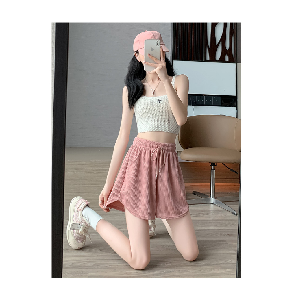 Ethelgirl Quần Short Thể Thao Vải Lụa Lạnh Mỏng Ống Rộng Thời Trang Mùa Hè 6 Màu Sắc Lựa Chọn Dành Cho