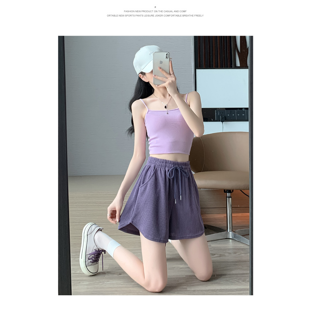 Ethelgirl Quần Short Thể Thao Vải Lụa Lạnh Mỏng Ống Rộng Thời Trang Mùa Hè 6 Màu Sắc Lựa Chọn Dành Cho