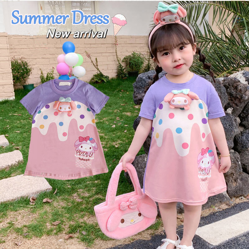 Đầm Thun Dài Chấm Bi Tay Ngắn Dễ Thương Thời Trang Mùa Hè Cho Bé Gái